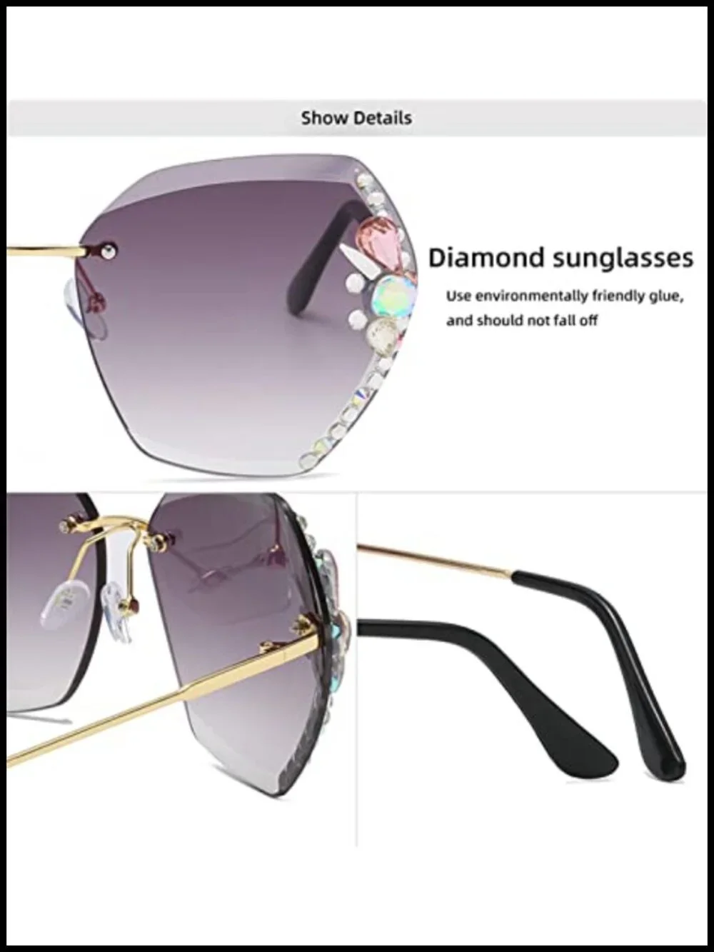 Rimless Diamond Sunglasses for Women UV Protection Driving